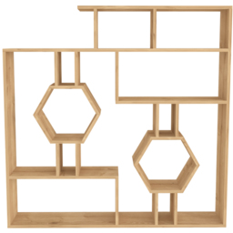 Decorotika Tamara 15 Shelf Sapphire Oak Geometric Bookcase - Size: 134 x 134 x 22cm - Gold - Wilko - thumbnail 3