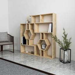 Decorotika Tamara 15 Shelf Sapphire Oak Geometric Bookcase - Size: 134 x 134 x 22cm - Gold - Wilko - thumbnail 6