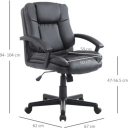 Portland Black PU Leather Swivel Office Chair - Size: 62 x 67 x 104cm - Wilko - thumbnail 6