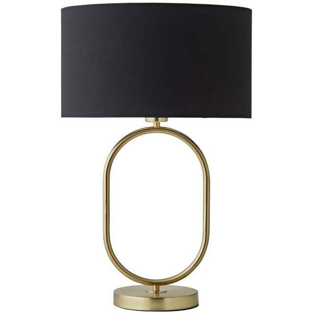 ValueLights Antonia Black Fabric Drum Lamp Shade Brushed Gold Oval LED Table Lamp - Size: 42.3 x 25 x 25cm - Wilko - image 1