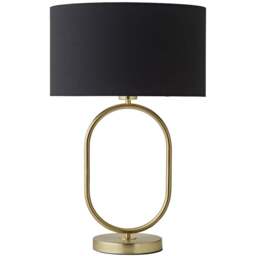 ValueLights Antonia Black Fabric Drum Lamp Shade Brushed Gold Oval LED Table Lamp - Size: 42.3 x 25 x 25cm - Wilko