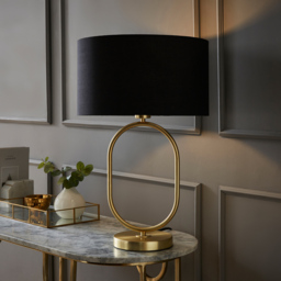 ValueLights Antonia Black Fabric Drum Lamp Shade Brushed Gold Oval LED Table Lamp - Size: 42.3 x 25 x 25cm - Wilko - thumbnail 3