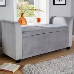 Home Source Verona Grey Velvet Sleigh Style Window Seat with Storage - Size: 55 x 114 x 41.5cm - Green - Wilko