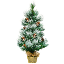 Costway Snow Flocked Artificial Christmas Pine Tree with Pine Cones 2ft - Green - Wilko