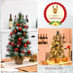 Costway Snow Flocked Artificial Christmas Pine Tree with Pine Cones 2ft - Green - Wilko - thumbnail 6