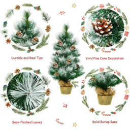 Costway Snow Flocked Artificial Christmas Pine Tree with Pine Cones 2ft - Green - Wilko - thumbnail 7