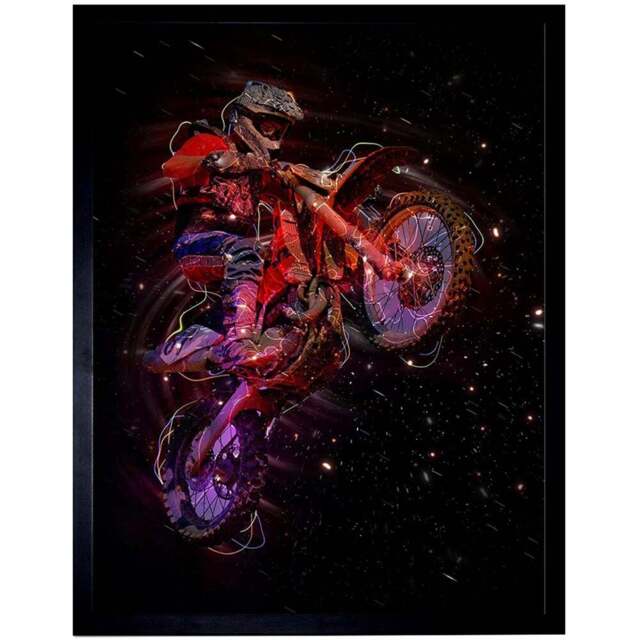 Wee Blue Coo Electric Light Motocross Bike Framed Wall Art Print 30 x 41cm - Size: 43.3 x 33.3 x 1.5cm - Red - Wilko - image 1