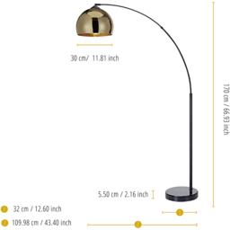 Teamson Home Arquer Gold Shade Black Marble Arc Floor Lamp - Size: 170.0 x 30.0 x 110.2cm - Wilko - thumbnail 7