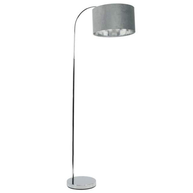 ValueLights Curva Chrome Arched LED Floor Lamp with Grey and Chrome Velvet Lamp Shade - Size: 150 x 35 x 56cm - Silver - Wilko - image 1