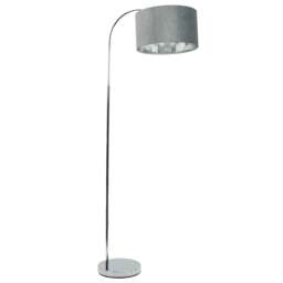 ValueLights Curva Chrome Arched LED Floor Lamp with Grey and Chrome Velvet Lamp Shade - Size: 150 x 35 x 56cm - Silver - Wilko