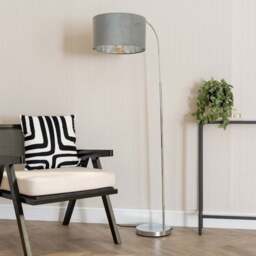 ValueLights Curva Chrome Arched LED Floor Lamp with Grey and Chrome Velvet Lamp Shade - Size: 150 x 35 x 56cm - Silver - Wilko - thumbnail 3