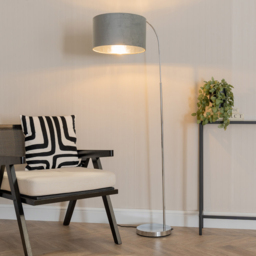 ValueLights Curva Chrome Arched LED Floor Lamp with Grey and Chrome Velvet Lamp Shade - Size: 150 x 35 x 56cm - Silver - Wilko - thumbnail 4