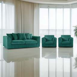 Luxor 5 Seater Teal Jumbo Cord Sofa Suite with Scatter Back - Green - Wilko - thumbnail 1