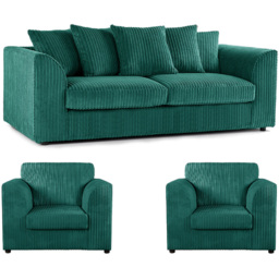 Luxor 5 Seater Teal Jumbo Cord Sofa Suite with Scatter Back - Green - Wilko - thumbnail 3