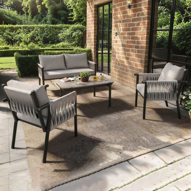 SOLACE+CO Kalina 4 Seater Garden Lounge Set - Grey + Brown - Wilko - image 1