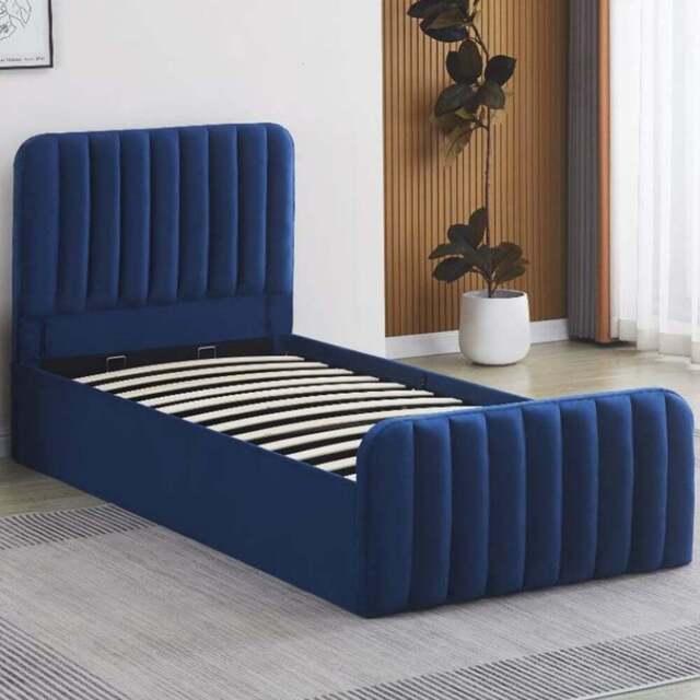Kosy Koala Single Blue Velvet Ottoman Storage Bed - Wilko - image 1