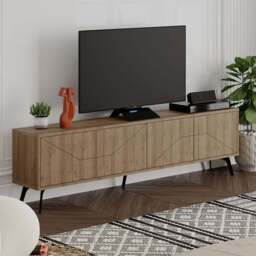 Decortie Dune Dark Oak Effect TV Stand with 4 Doors - Brown - Wilko - thumbnail 1