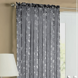 Velosso Geneva Black Foil Flower Voile Panel Curtain 150 x 137cm - Size: w 150 x D 137cm - Wilko - thumbnail 3