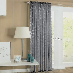 Velosso Geneva Black Foil Flower Voile Panel Curtain 150 x 137cm - Size: w 150 x D 137cm - Wilko