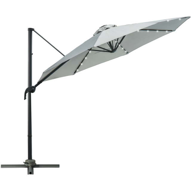 Outsunny Grey Solar LED Crank Handle Cantilever Roma Parasol with Cross Base 3m - Wilko - image 1