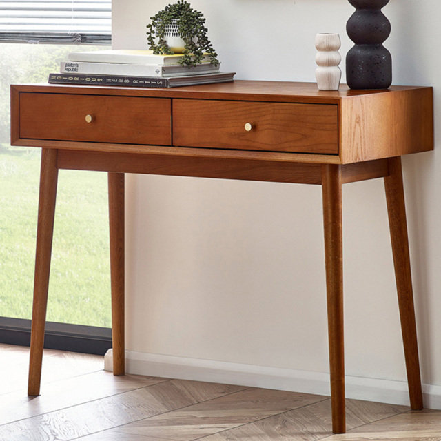 Julian Bowen Lowry 2 Drawer Writing Desk Cherry Ash - Grey - Wilko - image 1