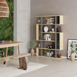Decortie Mito Oak and Anthracite Modern Tall Bookcase - Size: 5 Shelf - Multi - Wilko - thumbnail 4