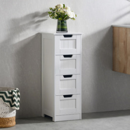 Bath Vida Priano 4 Drawer White Floor Standing Bathroom Cabinet - Size: 81 x 30 x 30cm - Wilko - thumbnail 4