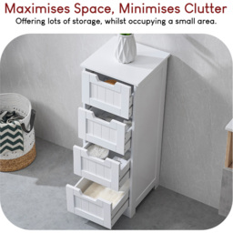 Bath Vida Priano 4 Drawer White Floor Standing Bathroom Cabinet - Size: 81 x 30 x 30cm - Wilko - thumbnail 7