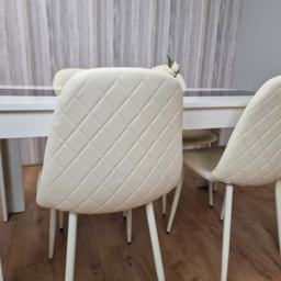 Kosy Koala 4 Seater Faux Leather Dining Set White Black and Cream - Multi - Portland - Wilko - thumbnail 6