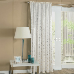 Velosso Geneva Cream Foil Flower Voile Panel Curtain 150 x 122cm - Size: W 150 x D 122cm - Wilko