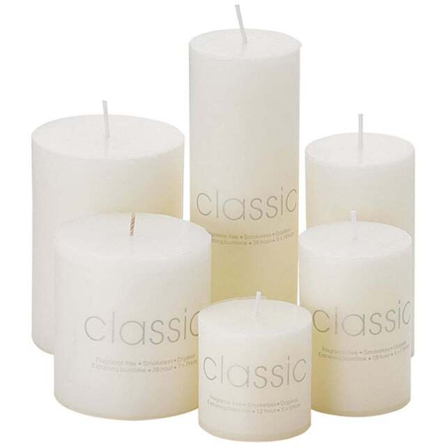 H&O Direct Unscented Paraffin Pillar Candle 6 Pack - Size: 15 x 7 x 7cm - White - Wilko - image 1