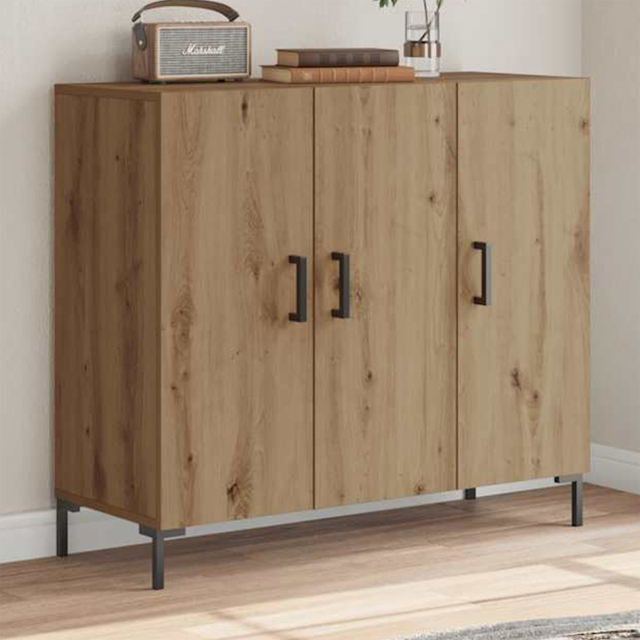 vidaXL 3 Door Artisan Oak Sideboard - Size: 80 x 90 x 34cm - Brown - Wilko - image 1