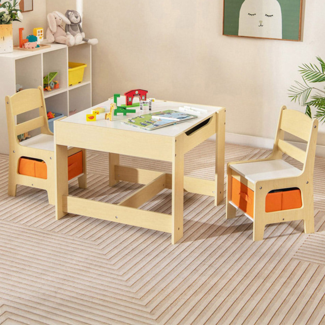 Costway Beige Table and Chair Set with Storage Boxes - Size: 76.2 x 68.6 x 12.7cm - Cream - Wilko - image 1