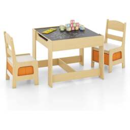 Costway Beige Table and Chair Set with Storage Boxes - Size: 76.2 x 68.6 x 12.7cm - Cream - Wilko - thumbnail 4
