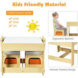 Costway Beige Table and Chair Set with Storage Boxes - Size: 76.2 x 68.6 x 12.7cm - Cream - Wilko - thumbnail 6