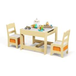 Costway Beige Table and Chair Set with Storage Boxes - Size: 76.2 x 68.6 x 12.7cm - Cream - Wilko - thumbnail 3