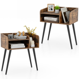 Costway Mid Century Rustic Brown 2 Tier Nightstand Set of 2 - Size: 2 Shelf - Wilko - thumbnail 3