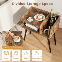 Costway Mid Century Rustic Brown 2 Tier Nightstand Set of 2 - Size: 2 Shelf - Wilko - thumbnail 7