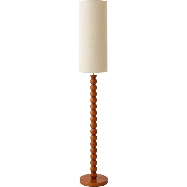 ValueLights Wyatt Natural Linen Tall Lamp Shade Walnut Wood Bobbin LED Floor Lamp - Size: 129.5 x 20 x 20cm - Cream - Wilko - image 1