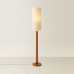 ValueLights Wyatt Natural Linen Tall Lamp Shade Walnut Wood Bobbin LED Floor Lamp - Size: 129.5 x 20 x 20cm - Cream - Wilko - thumbnail 6