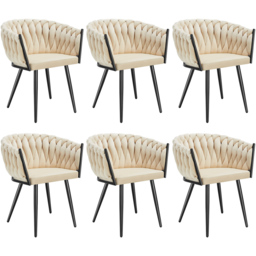 tectake Astano Set of 6 Sand Velvet Padded Knot Design Dining Chair - Yellow - Wilko - thumbnail 3