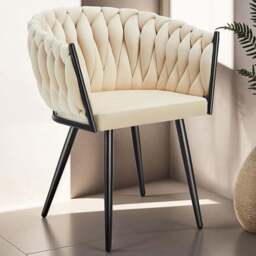 tectake Astano Set of 6 Sand Velvet Padded Knot Design Dining Chair - Yellow - Wilko