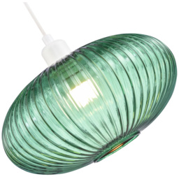 Happy Homewares Designer Emerald Forest Green Line Ribbed Glass Oval Pendant Shade - Size: 17 x 30 x 30cm - Wilko - thumbnail 4