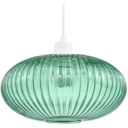 Happy Homewares Designer Emerald Forest Green Line Ribbed Glass Oval Pendant Shade - Size: 17 x 30 x 30cm - Wilko