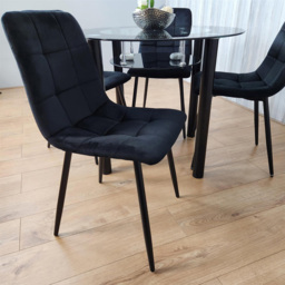 Portland Rocco 4 Seater Round Glass Velvet Dining Set Black - Wilko - thumbnail 3