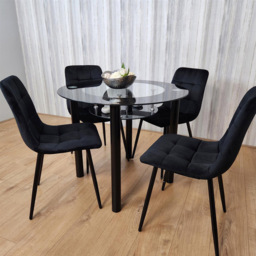 Portland Rocco 4 Seater Round Glass Velvet Dining Set Black - Wilko - thumbnail 7