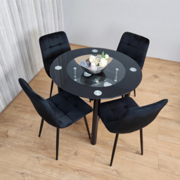 Portland Rocco 4 Seater Round Glass Velvet Dining Set Black - Wilko - thumbnail 5