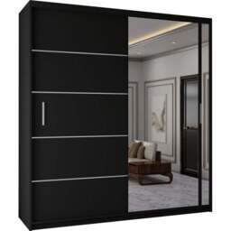 Sliding Wardrobes 4U 2 Sliding Door Black Modern Wide Mirrored Wardrobe 203cm - Size: 2 Door - Wilko - thumbnail 3