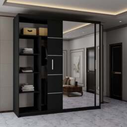 Sliding Wardrobes 4U 2 Sliding Door Black Modern Wide Mirrored Wardrobe 203cm - Size: 2 Door - Wilko - thumbnail 5