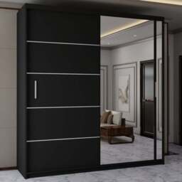 Sliding Wardrobes 4U 2 Sliding Door Black Modern Wide Mirrored Wardrobe 203cm - Size: 2 Door - Wilko - thumbnail 1